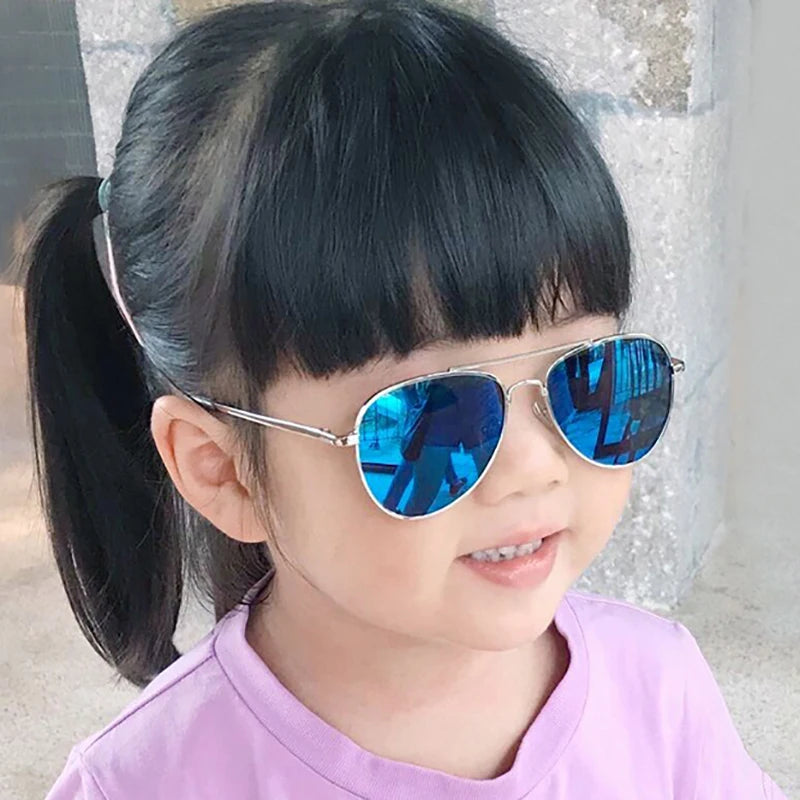Custom Metal Classic Sunglasses for 3-9 Years UV400 Protection Flexible Hinge for Boys and Girls