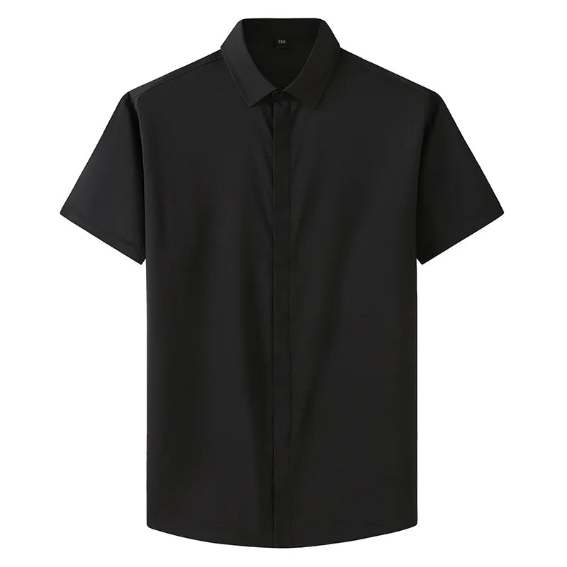 Summer New Large Size Men's Short Sleeve Shirt Large Loose Casual Thin Solid Color Elastic Shirt Men