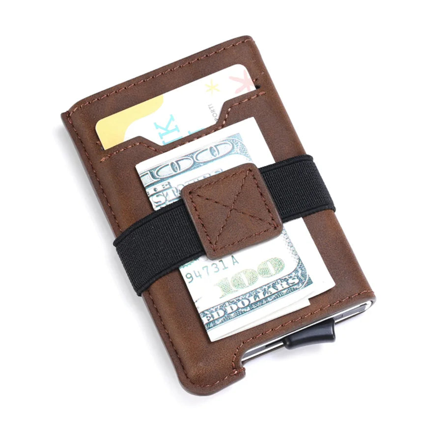 Concok European Style Vintage Fashion PU+Aluminum RFID Blocking Credit Card Wallet Combined Type Pouch -up Function No Closure