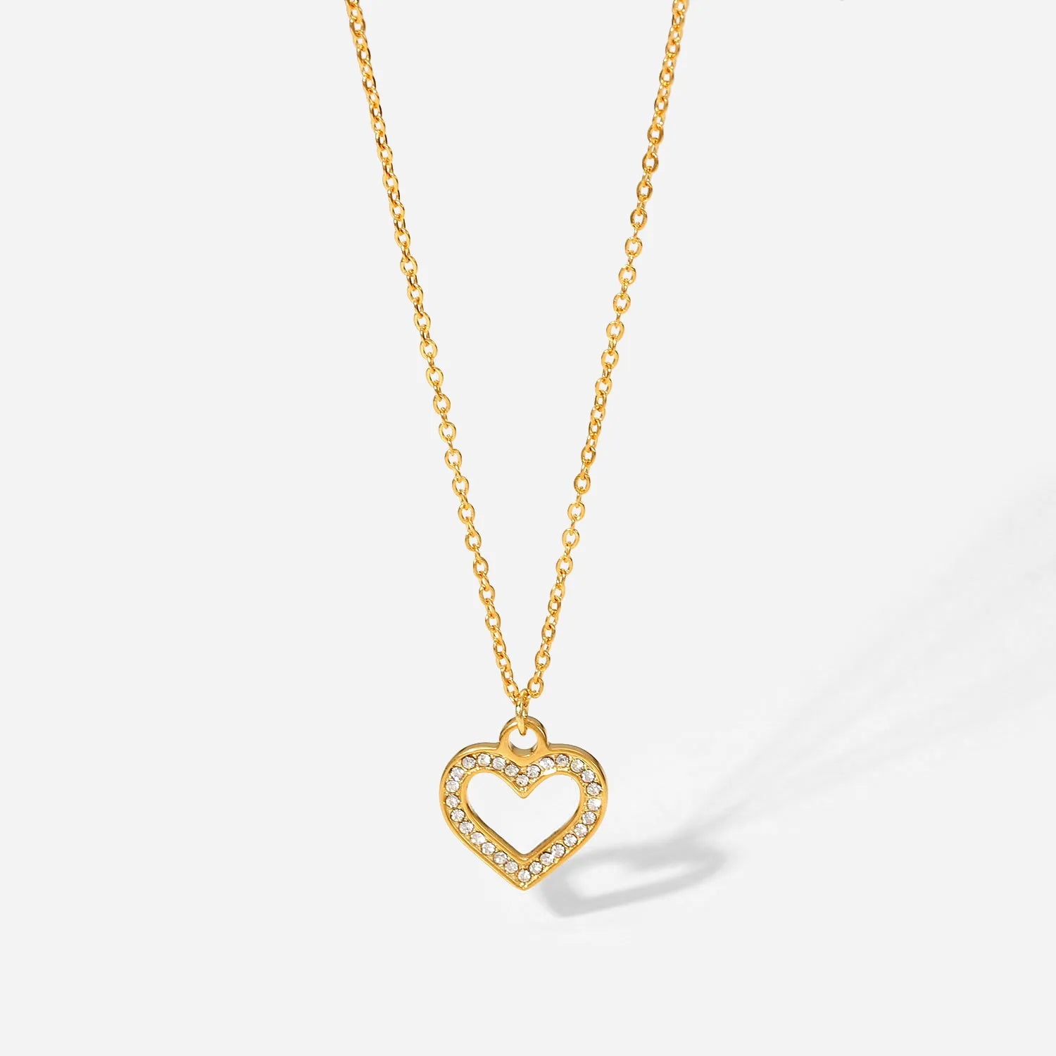 18K Gold Plated Titanium Stainless Steel Solid Hollow Heart Pendant Necklace Simple Trendy Fashion Women Girls Parties Diamond