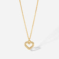 18K Gold Plated Titanium Stainless Steel Solid Hollow Heart Pendant Necklace Simple Trendy Fashion Women Girls Parties Diamond