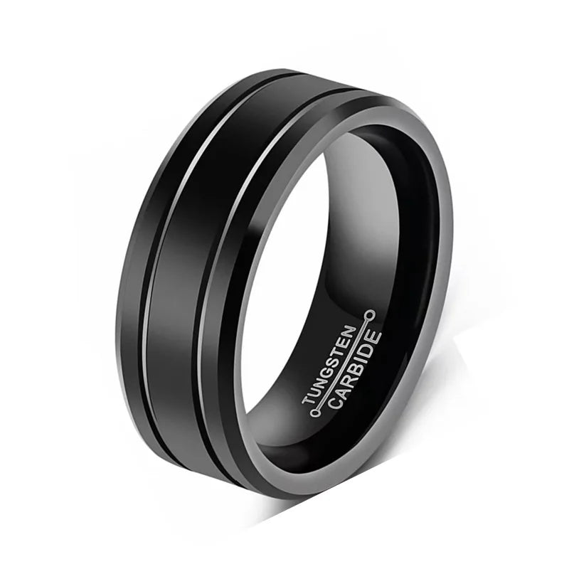 Simple Fashion Stainless Steel Ring Tungsten Carbide Center Grooved Beveled Edges Rings for Women Men Jewelry Wholesale
