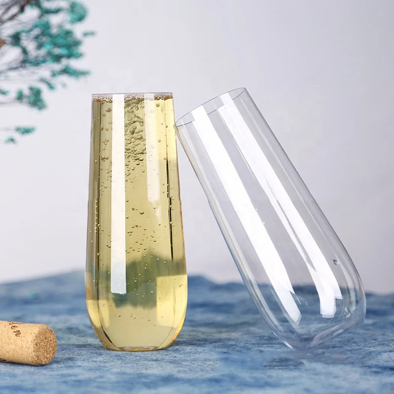 Reusable Custom logo Dishwasher Safe Shatterproof 9 oz clear Plastic Stemless champagne Flutes