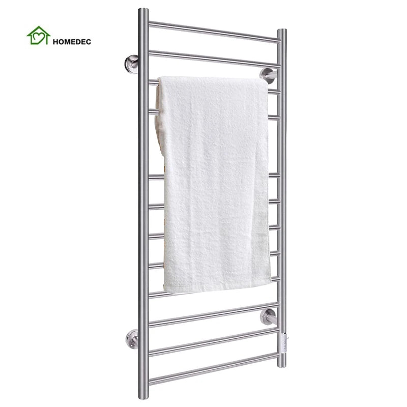 Stainless Steel 304 Towel Drying Rack Wall-Mounted Heated 12 Bars Electric Towel Warmer Timer Modern Design CE Bathroom