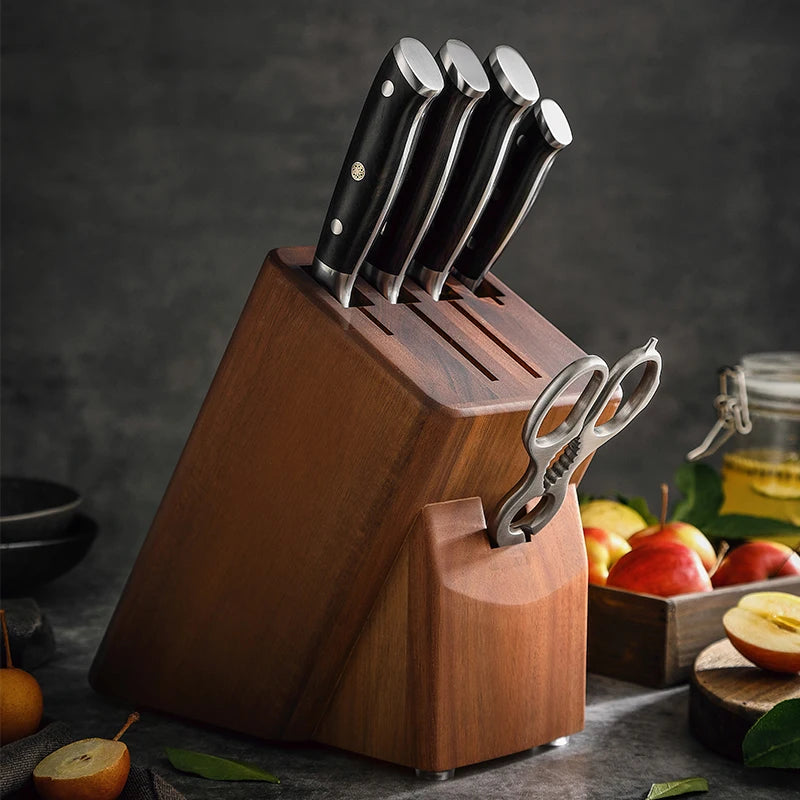 Full Tang Premium German Stainless Steel Kitchen Knives Chef Knife Set with Wooden Block
