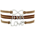 Factory Infinity Love Faith Believe Fearless Courage Jesus Love Me Forgiven Sideways Cross Christian Wrap Leather Bracelet
