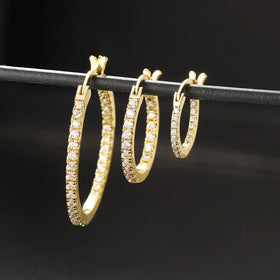 Personality 15mm 20mm 30mm Femmale Bling Iced Out Fashion Big Circle Diamond Earring Studs Copper Zircon Earrings
