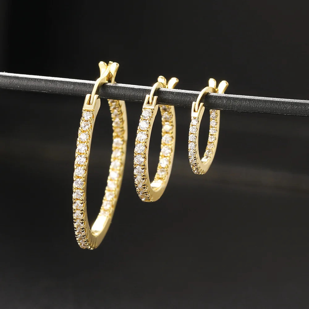 Personality 15mm 20mm 30mm Femmale Bling Iced Out Fashion Big Circle Diamond Earring Studs Copper Zircon Earrings