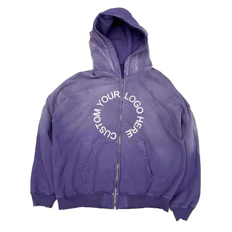 OEM Custom Logo Men's Oversized Blank Vintage Faded Boxy Pullover Sweatshirt Plain Stone Acid Washed Hoodie With Men