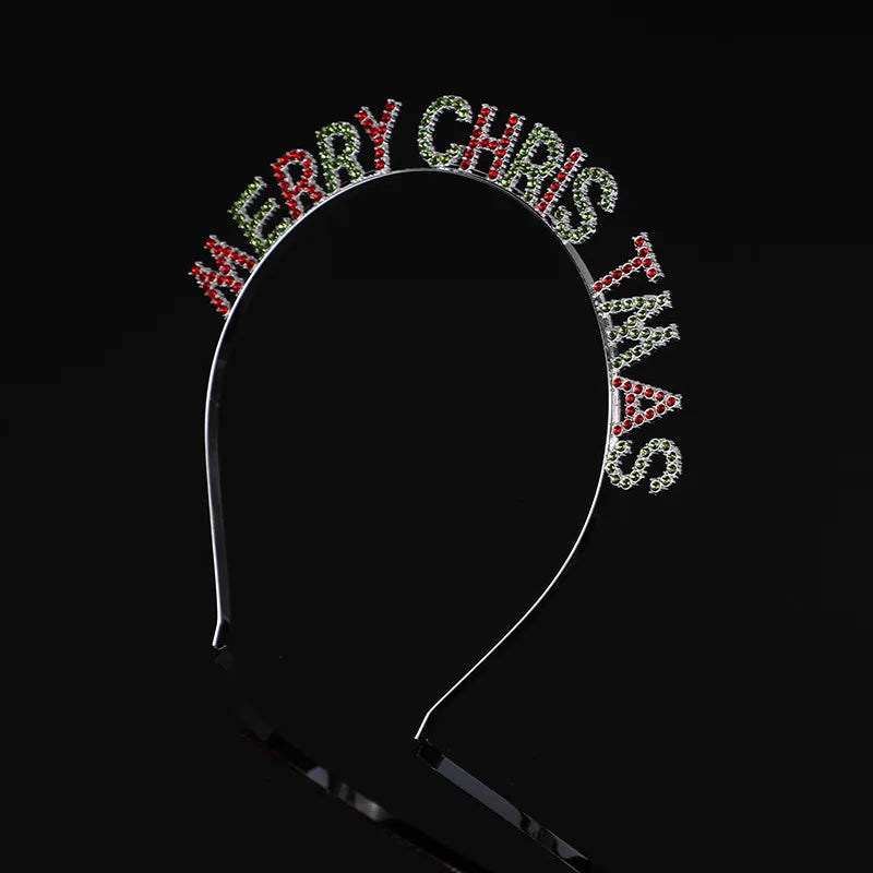 New Arrival Alloy Letter Merry Christmas Headbands Colored Diamond Crystal Headbands for Christmas