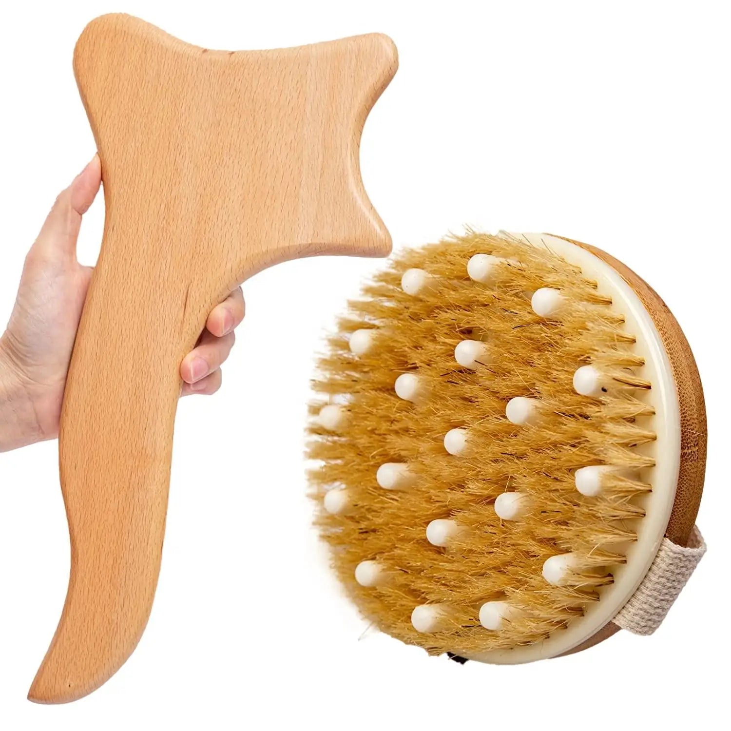Wooden Guasha Board Massager Body Foot Reflexology Shiatsu Meridians Tools & Round Massage Brush