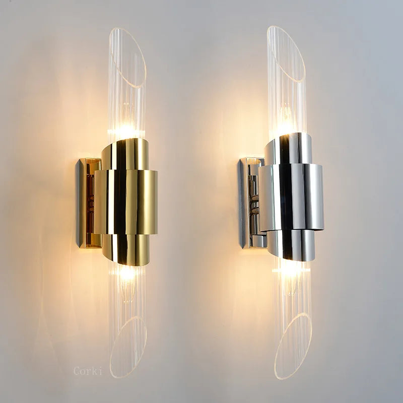 Postmodern Glass Tube Wall Lamps Nordic Living Room Glass Wall Light Bedroom Bedside Wall Sconce Stairs Mirror Light Fixtures