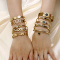 Cheap Wholesale Dubai Plain Bangles Stainless Steel 18K Gold Butterfly Flower Zircon Eye Watches Bangle Bracelet for Women