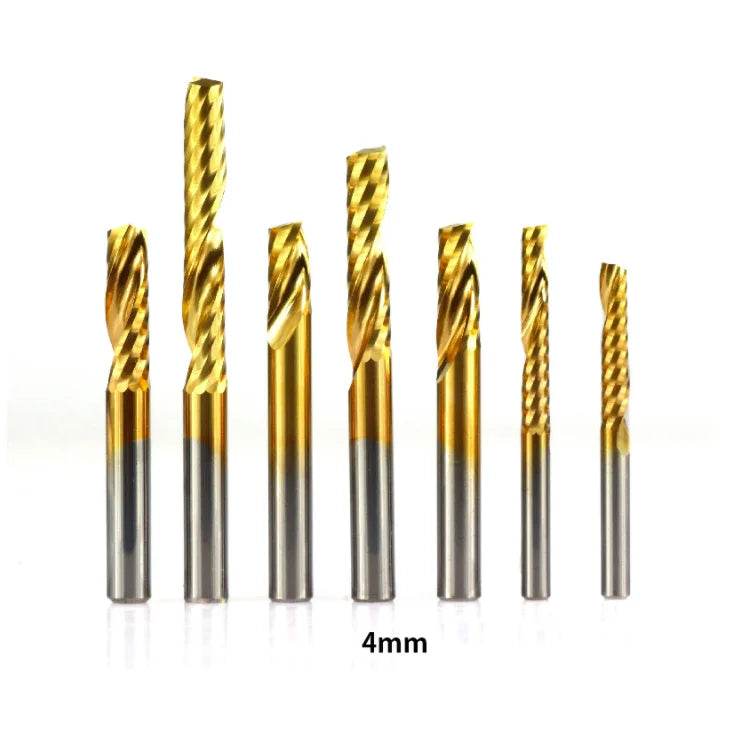 4/6mm Shank Titanium coated Single Flute CNC End Mill Carbide Milling Cutter Down Cut for Woodworking