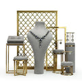 New fashion jewelry display stand luxury metal gray microfiber jewelry set showcase display props