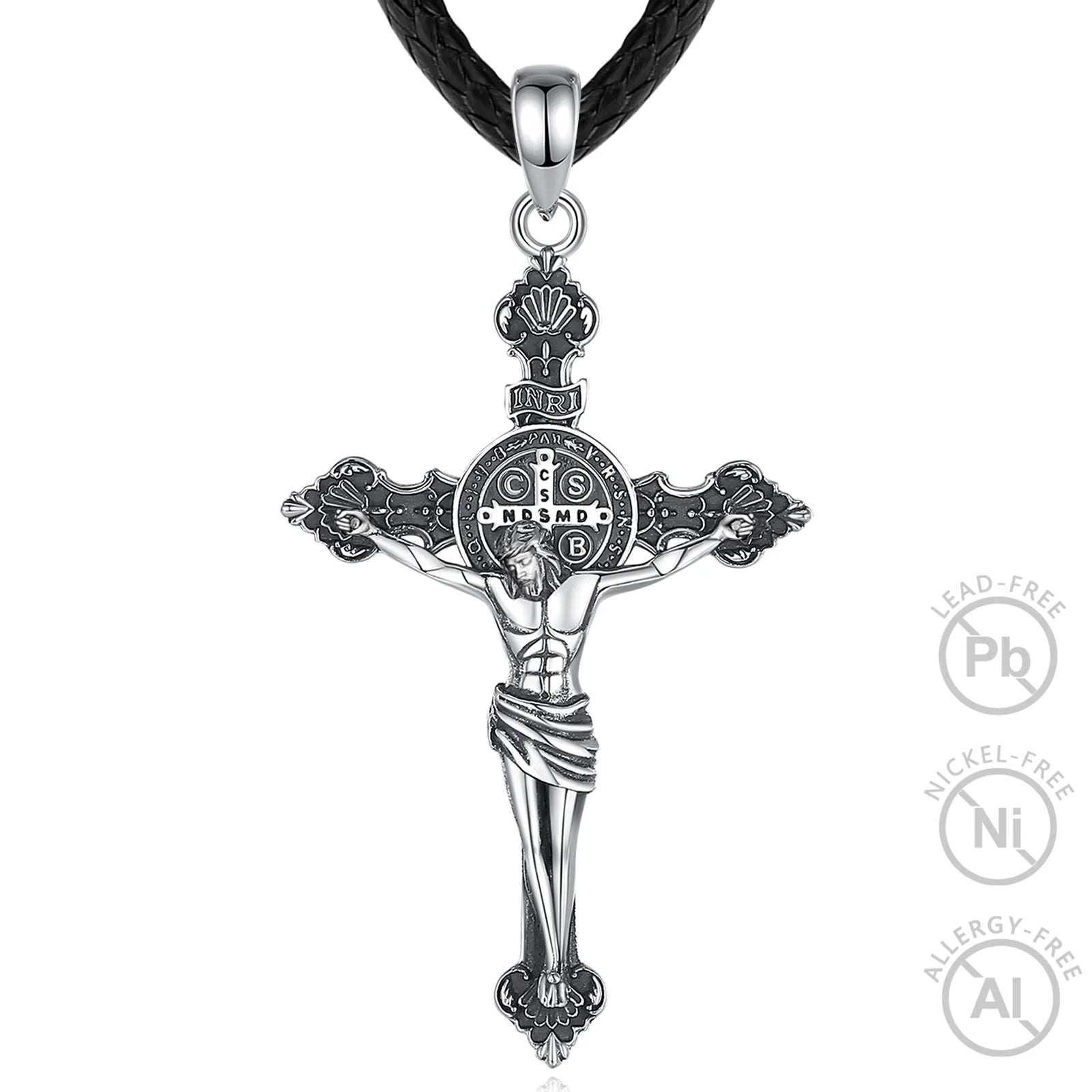 Merryshine 925 Sterling Silver Religious Jesus Crucifix Cross Pendant Necklace Patron Protection with Tarnish-Free Link Chain
