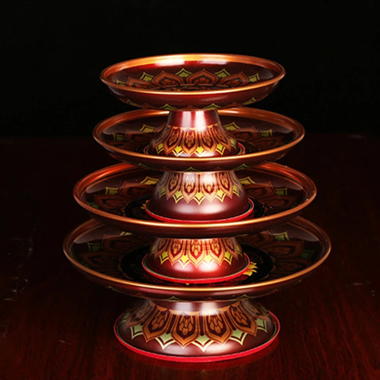 Home Decoration Religious Tibetan Buddhism Gifts 6"/7"/8"/9" Round Lotus Tinplate Metal Food Fruit Serving Plate Tray
