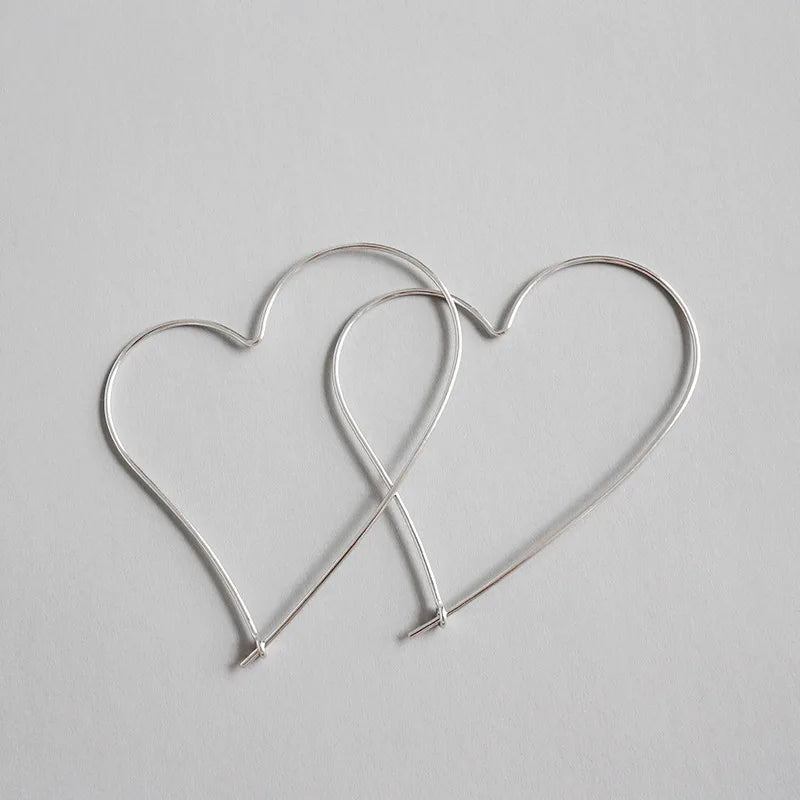 Big Hollow Heart Hoop Earrings for Women Wholesale 925 Sterling Silver Jewelry Gifts