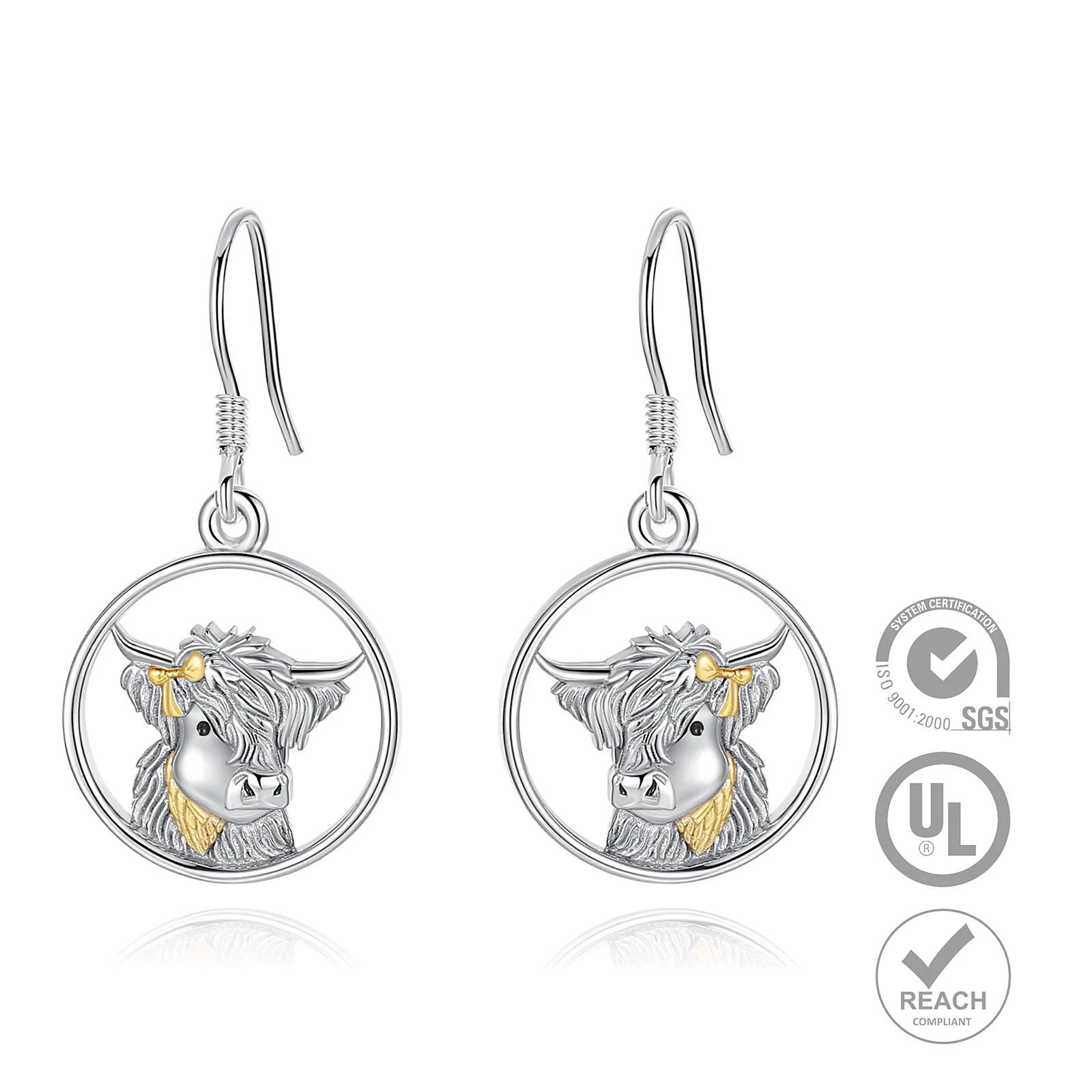 Merryshine 925 Sterling Silver Highland Cow Head Dangle Earrings Fashionable Stainless Steel Moda Drop Pendientes De Acero