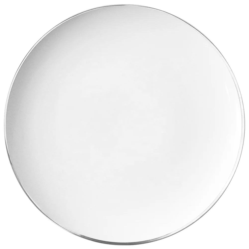 Custom Logo Bone China Luxury Dinner Dish Set White Ceramic Chargers Fancy Silver Rim Design for Home PC Parties Color Enamel