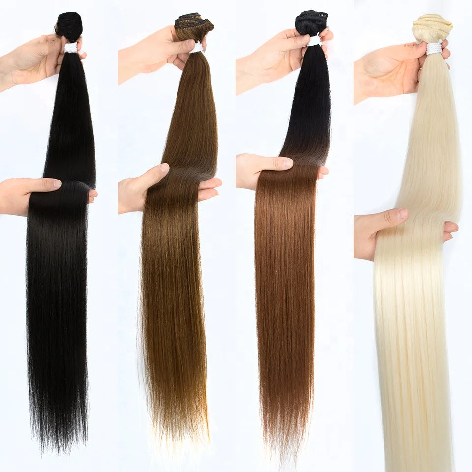 Wholesale High Temperature Fiber Soft Heat Resistant Highlight Hair Weaving With Closure Synthetic Hair Bundles with Closures