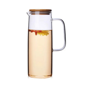Wholesale Price Large Capacity Glass Kettle With Wooden Lid for Juice Lemon Water Iced Tea Glass Jug for Ice Tea