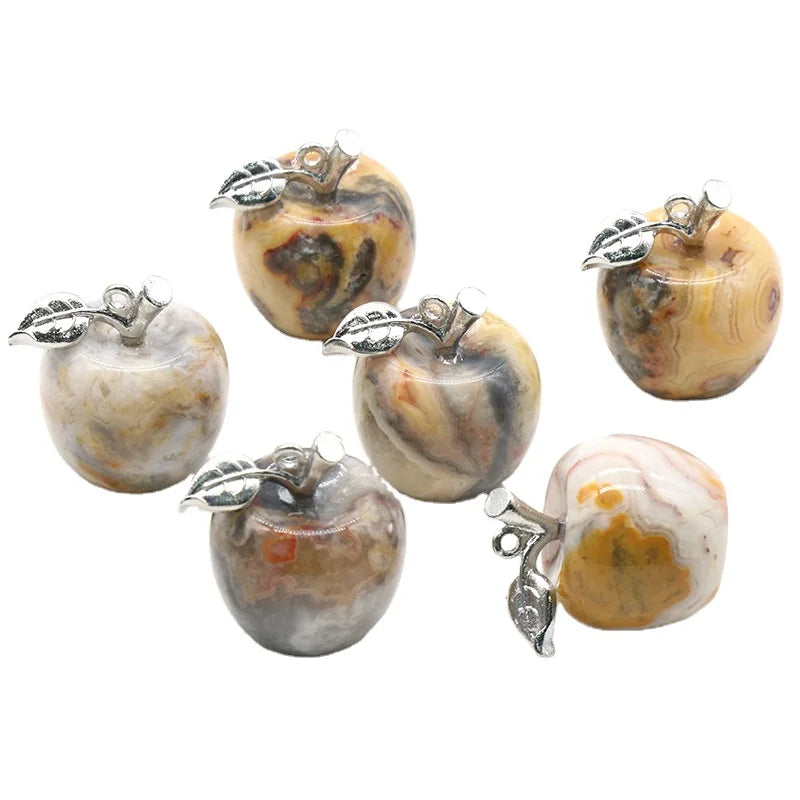HZ natural gemstone Crystal Crazy Agate Apple Carving Decoration Christmas Gift Gemstone Carved Crystal Apple