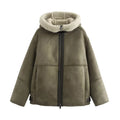 ZATRHMBM Winter Women's Hooded Jacket Coat 2024 New Fashion Zipper Overcoat Elegant Short Outerwear Women's Jacket