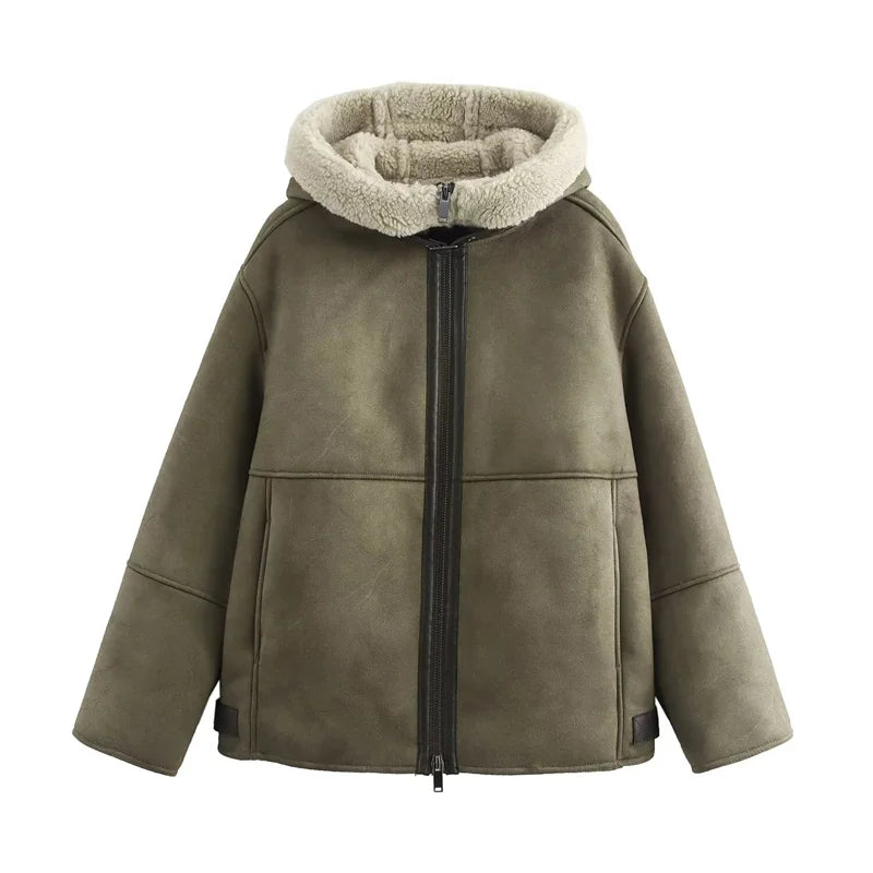 ZATRHMBM Winter Women's Hooded Jacket Coat 2024 New Fashion Zipper Overcoat Elegant Short Outerwear Women's Jacket