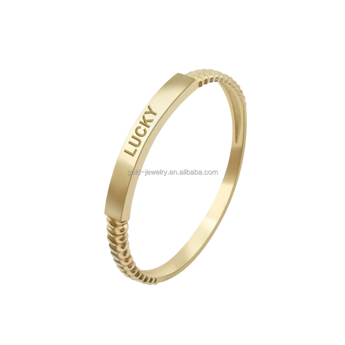 AU585 14K Gold Jewelry Finger Rings Women Unique Customized Engraved Letter Rings Wholesale