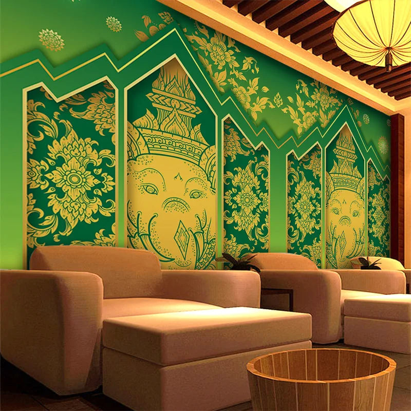 Thai Southeast Asian Style Wallpaper B&B Background Wall Cloth Massage Health Center Thai Style Cuisine Restaurant Wallpaper