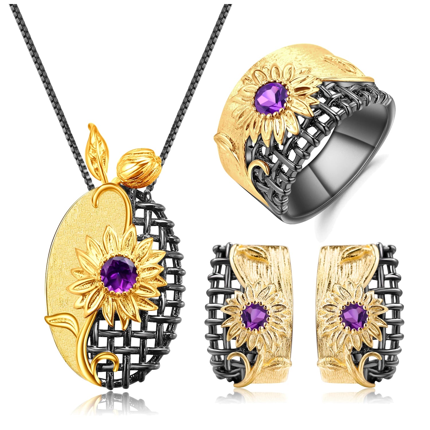C7872 Abiding Fine Jewelry Vintage Style Natural Amethyst 925 Sterling Silver Jewelry Sets for Woman Jewellery