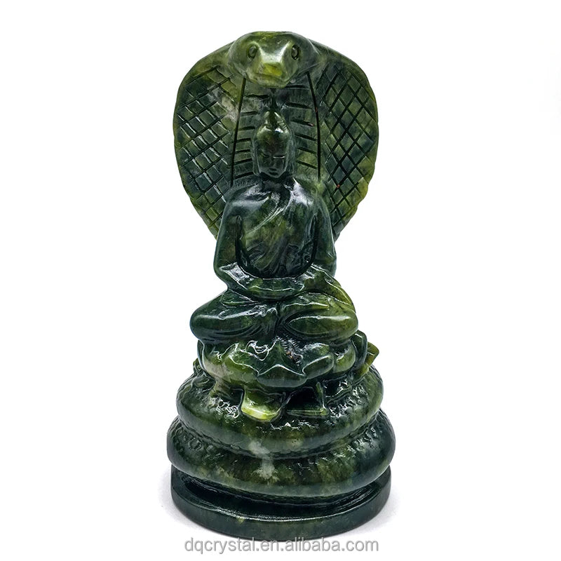 Natural Crystal Green Jade Snake Buddha Carving Crystal Craft Xiu Yu Jade Big Snake Buddha for Home Decoration