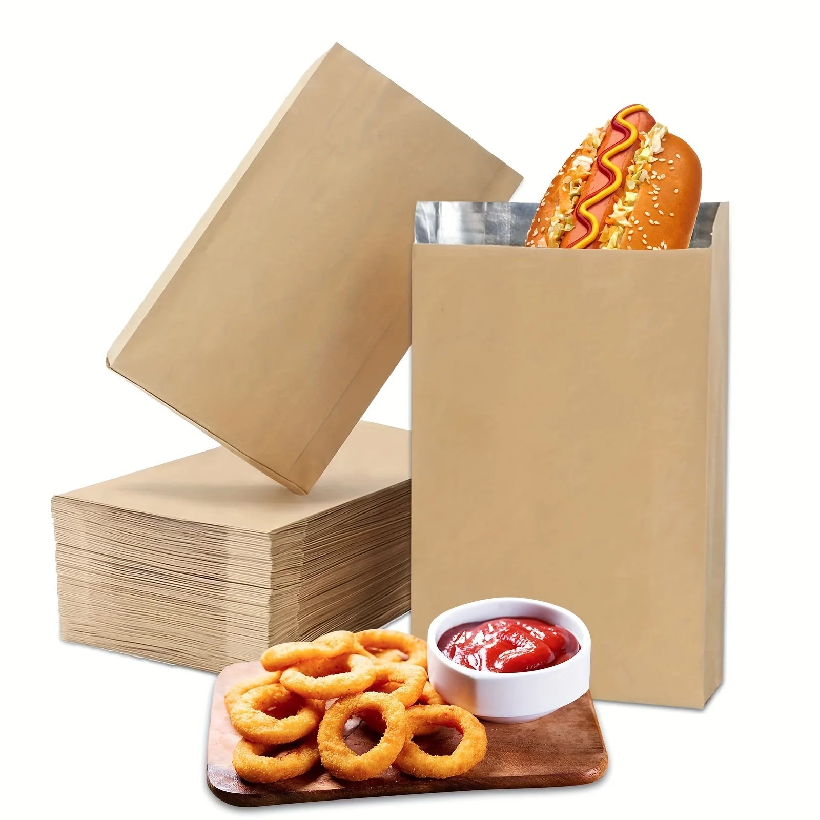 Food Packaging Brown Square Bottom Bakery Bread Cookie Biscuit Tin Kraft Aluminum Foil Lined Oil Proof Hamburger Paper Bag