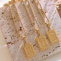 Fashion Stainless Steel 18K Gold Plated Hypoallergenic Twisted Rope Chain Texture Rectangle  Initial Letters Pendant Necklace