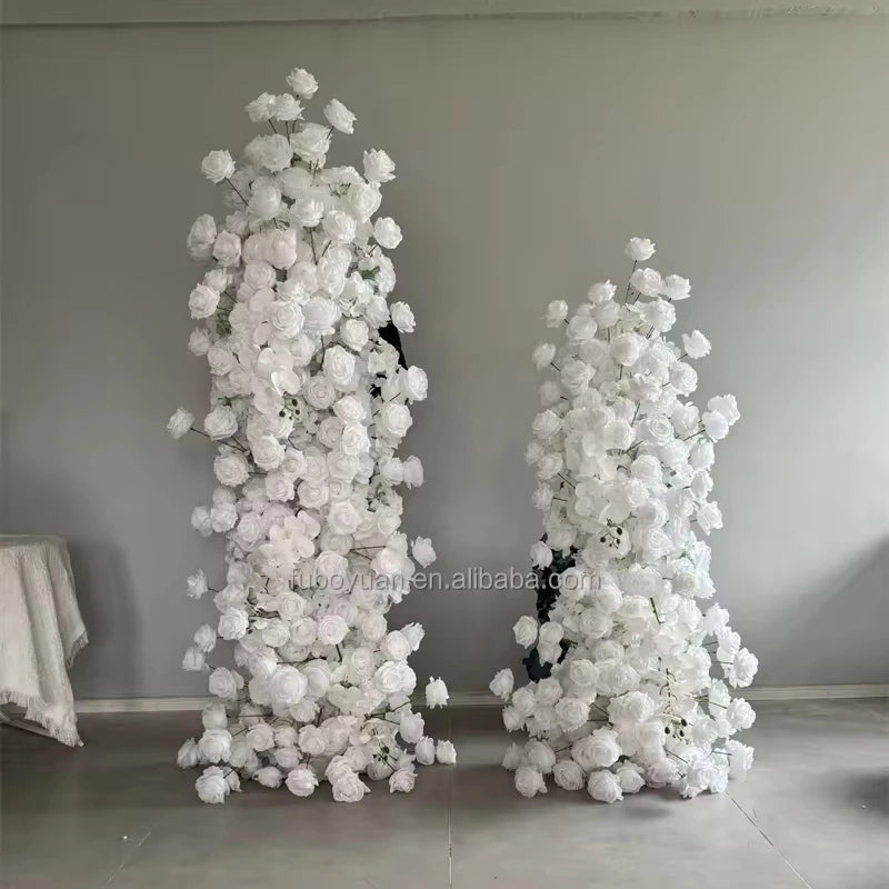 E80 Outdoor Wedding Stage Flower Stand Backdrop White Flower Background Artificial Rose Flower Arches Cow Horn Arch
