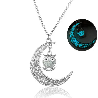 New Design Hollow DIY Pendant Animal Owl Moon and Star Glow Necklace