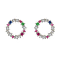 Multi Colorful Circle Crystal Multi Color Rhinestone Colored Earrings Studs