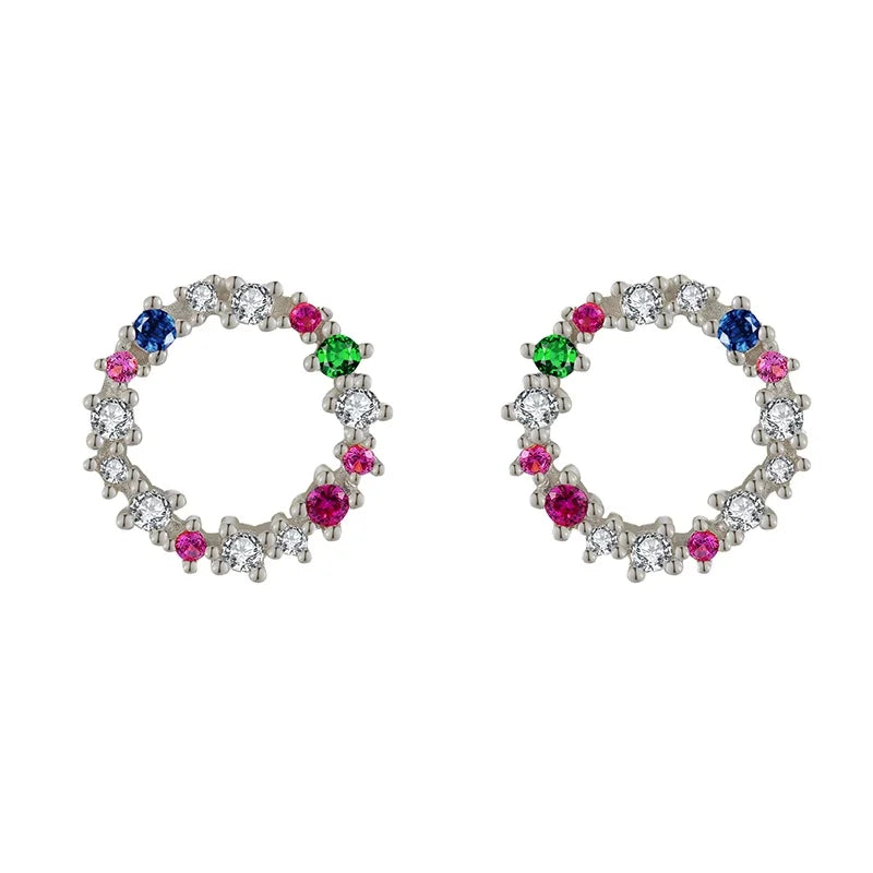 Multi Colorful Circle Crystal Multi Color Rhinestone Colored Earrings Studs