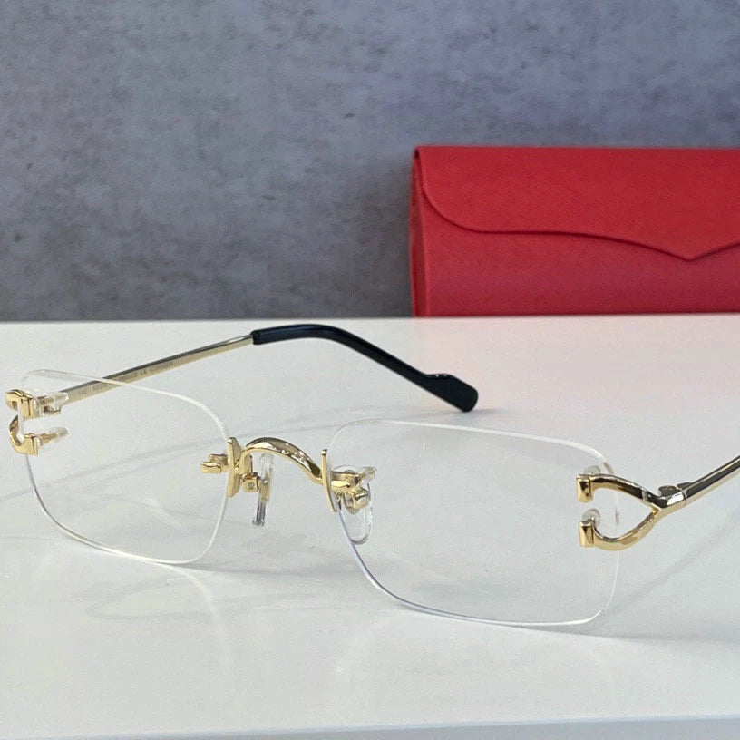 New Luxury Brand Glasses Frame Men Sunglasses Gold Rimless Eyeglasses for Anti Reflective Clear Lens Prescription Spectacles