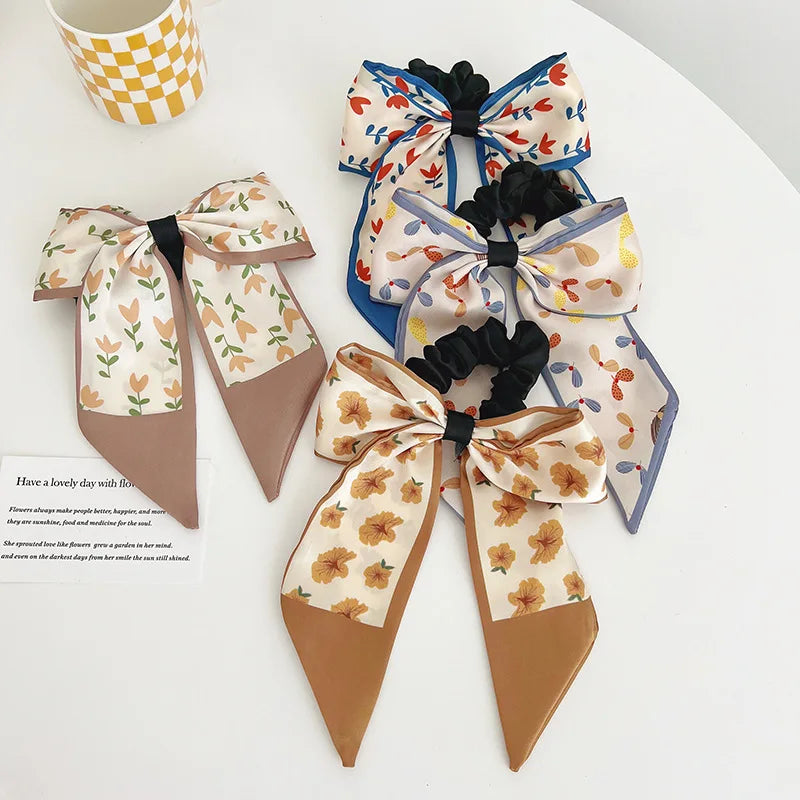 MIO Wholesale Butterfly Hair Band Women Spring Hair Tie Fashion Hair Accessories Printing Flower Scarf Bows Scrunchies