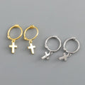 Women Fine Jewelry Stylish Glossy Cross Pendant Earrings S925 Silver Ear Cuff Personality Earrings