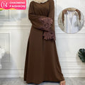 6659# Fashion Simplicity Nida Material Flower Lace Loose Sleeve With Front Zipper Casual Dress New Arrival Design