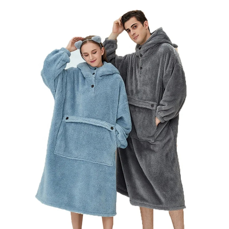 Wholesale Pull Over Plush Fleece Hooded Winter Pajamas for Women Men & Couples
