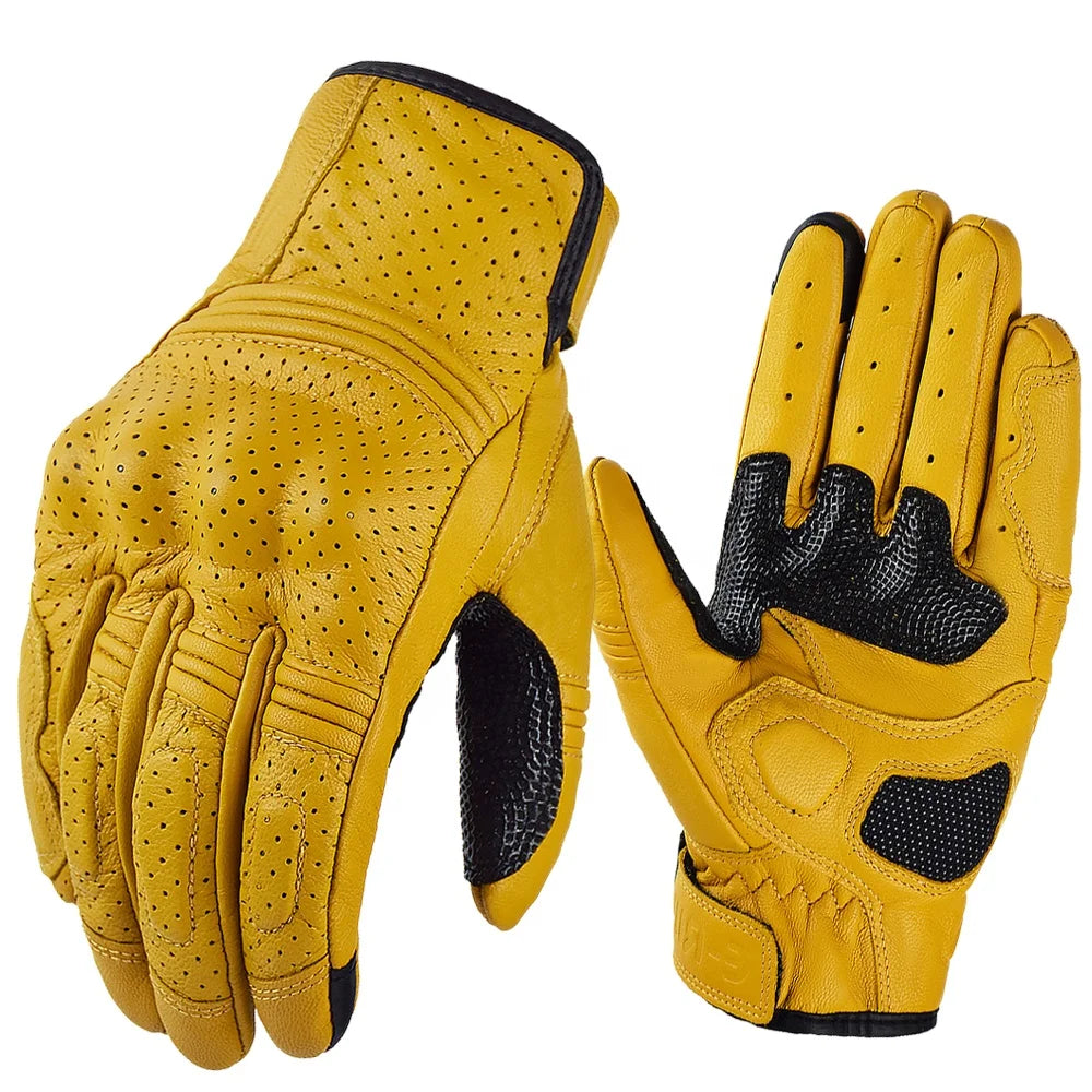 Motorcycle Biker Gloves Men Motorbike Motorcyclist Gloves Summer Breathable Motocross Leather Gloves Vintage Knuckles Protection