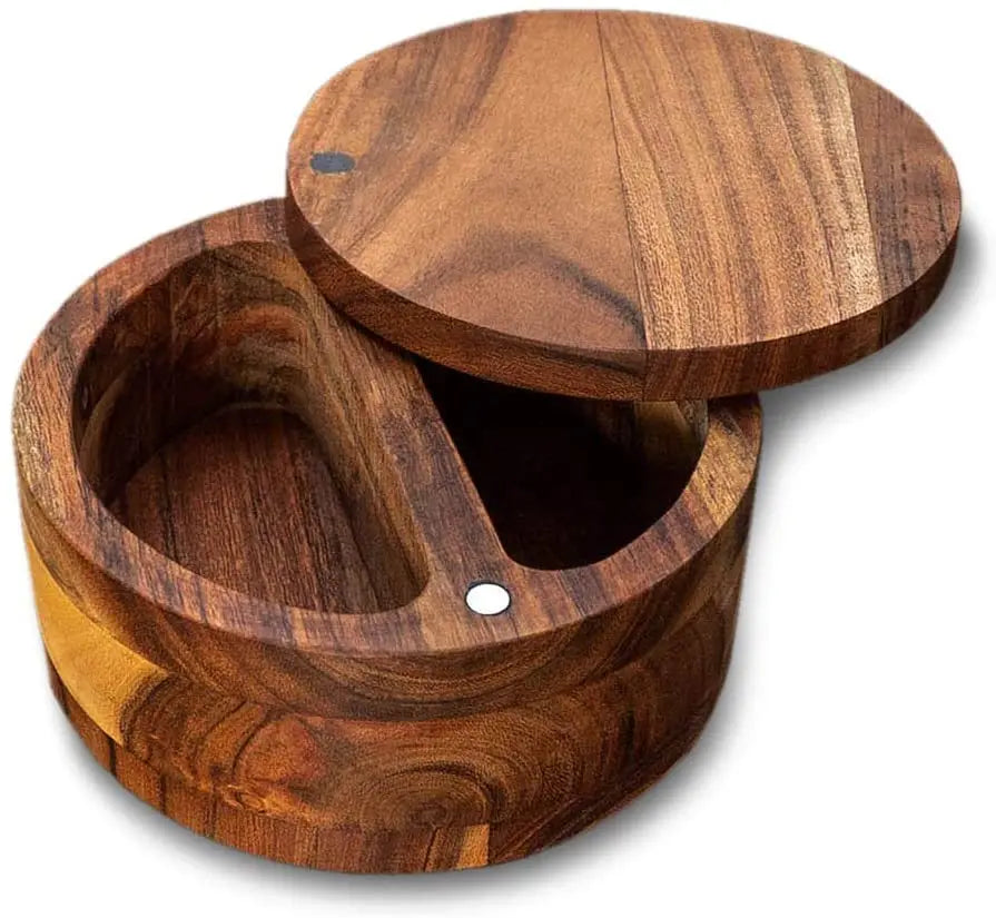 Wholesale Acacia Wood Divided Spice Box with Swivel Cover Wooden Spice Boxes  Divided Cookies Box