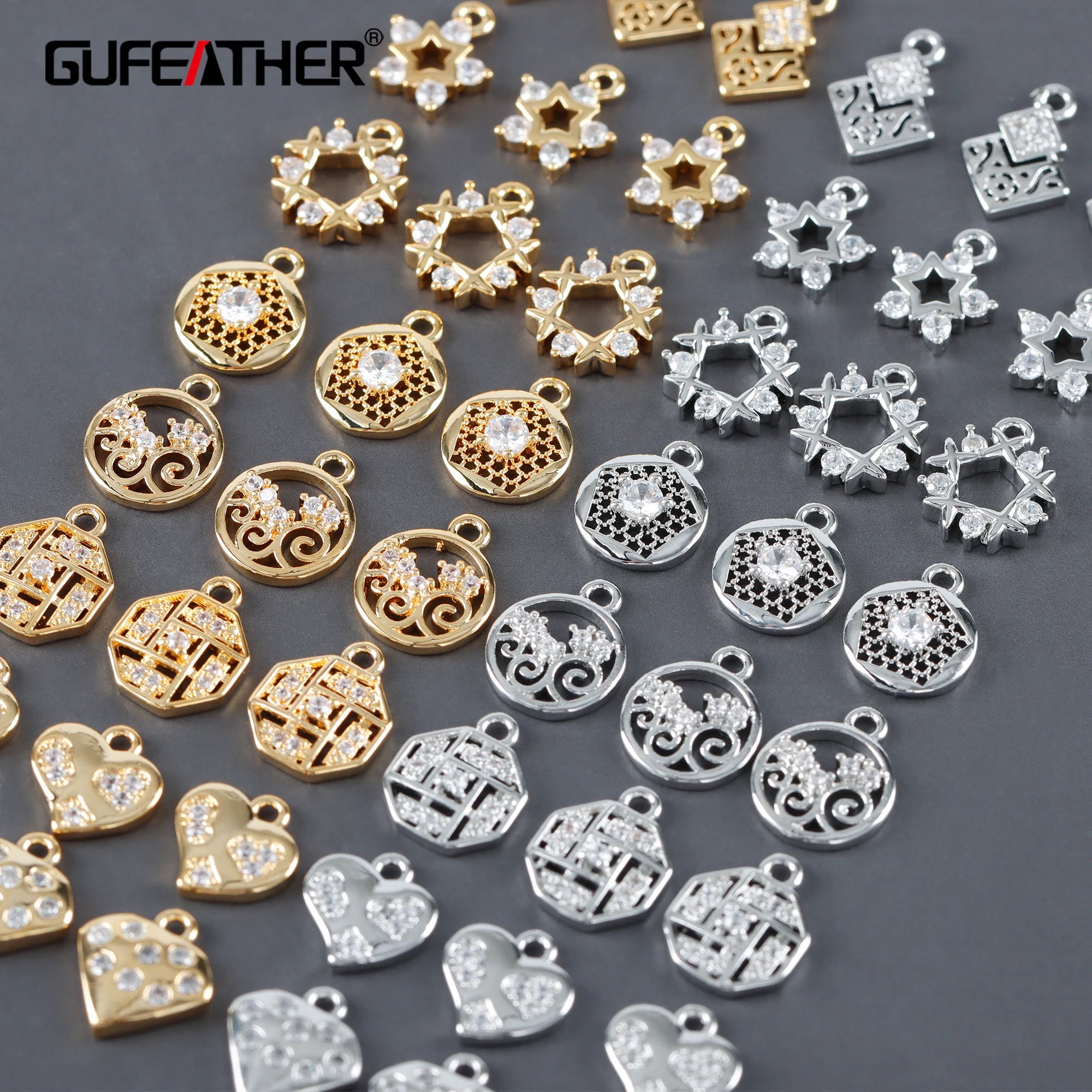 M1110 10pcs/Lot Nickel-Free DIY Pendants 18K Gold & Rhodium Plated Copper with Zircons Reach Compliant Jewelry Accessories