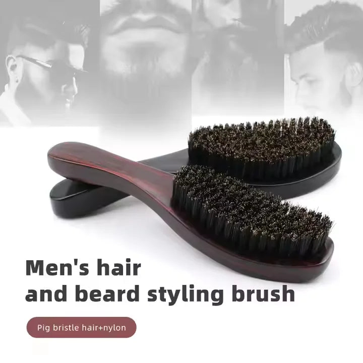 Beech Wood Handle Round Boar Bristle Paddle Cleaning Neck Sweeping Men Beard Brush Anti-Static Hair Styling Home Salon Use