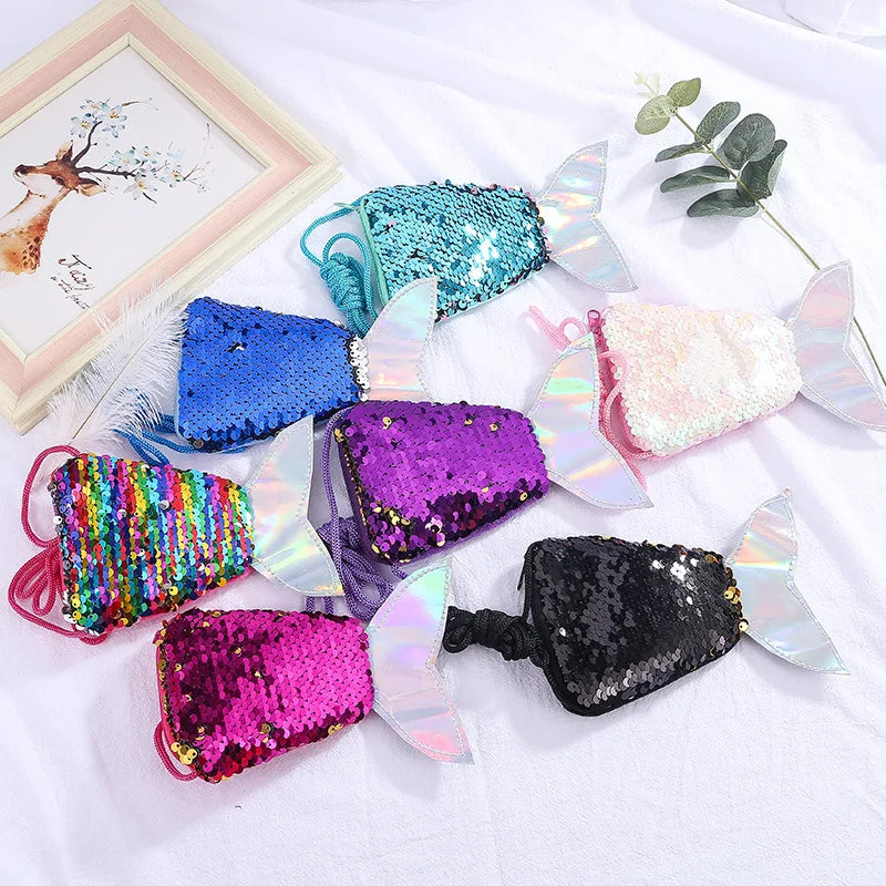 Glittering Mermaid Tail Coin Purse Mermaid Tail Sequin Crossbody Coin Wallet Bags for Kids Little Girls Party Birthday Gifts