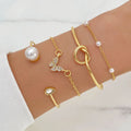 New Trendy Gold Plated butterfly Pearl Crystal Diamond Charm Chain Bracelet for Women Jewelry Geometric Link Cuban Bracelet Set